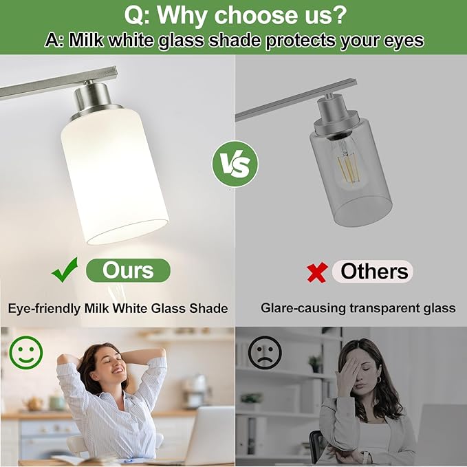 3-Light Bathroom Light Fixtures, Brushed Nickel Vanity Light with Milky White Shades, Bathroom Lighting Fixtures Over Mirror, Modern Bathroom Wall Lamp for Mirror Living Room Cabinet Bedroom
