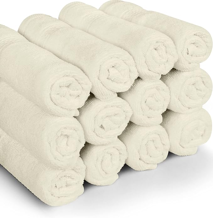 Utopia Towels 12 Pack Premium Wash Cloths Set, 12 by 12 Inches, 100% Cotton Ring Spun, Highly Absorbent and Soft Feel Essential Washcloths for Bathroom, Spa, Gym, and Face, Ivory