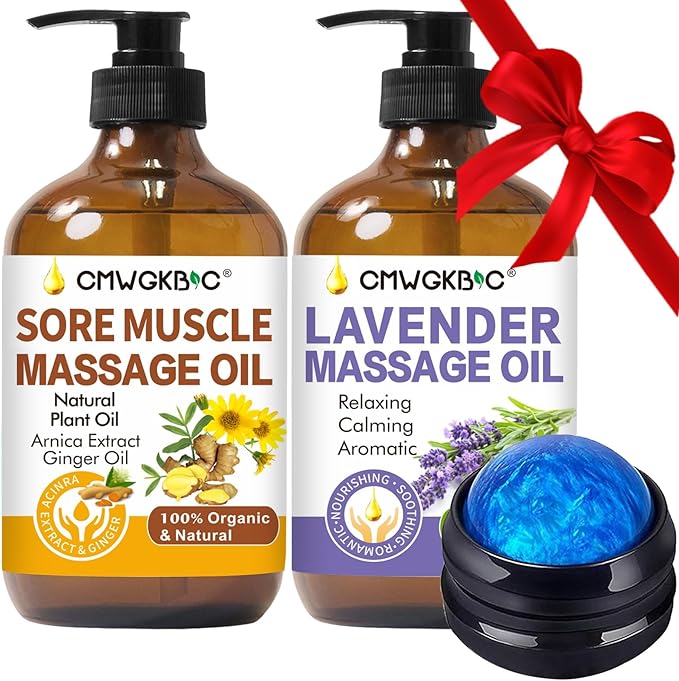 Massage Oil for Massage Therapy,Lymphatic Drainage-Ginger Oil Sore Muscle Arnica Oil &Lavender Oil Relaxing Massage Oils for Date Night,Massage Ball,Christmas Gifts for Men,Stocking Stuffers for Women
