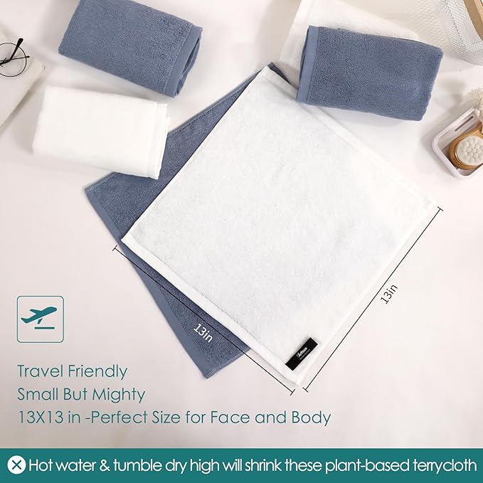 Wash Cloths 12 Pack, 13x13 inch Large Face Towel on Sensitive Skin, Easy to Clean Slate Blue Makeup Eraser Cloth, Super Soft and Gentle Bath Washcloths for Face and Body, Reusable Facial Clean Clot
