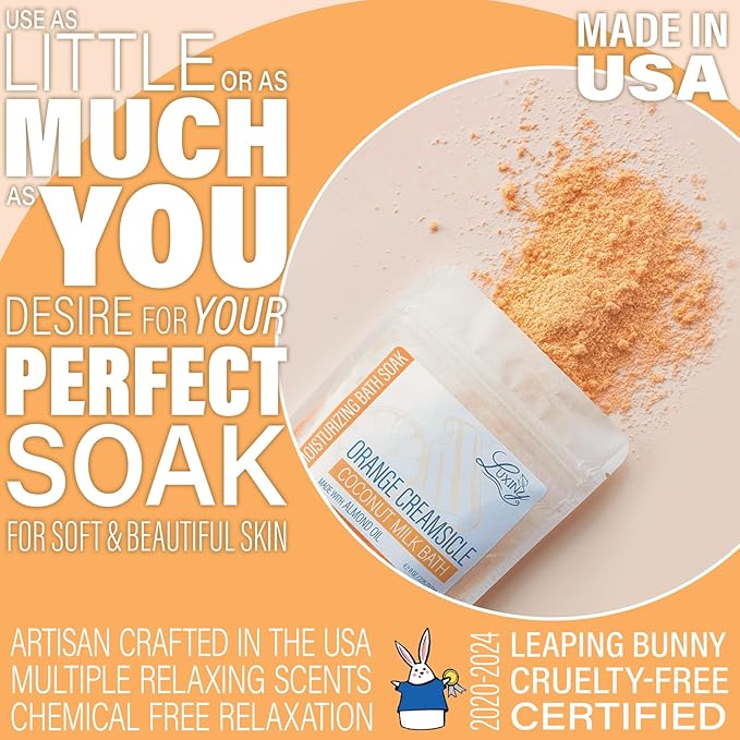 Luxiny Vegan Milk Bath Soak Made with Moisturizing Coconut Milk Powder & Sweet Almond Oil for a Bath Bomb Dust Soothing Fizz & Relaxing Soak, 8 oz. (Orange Creamsicle)