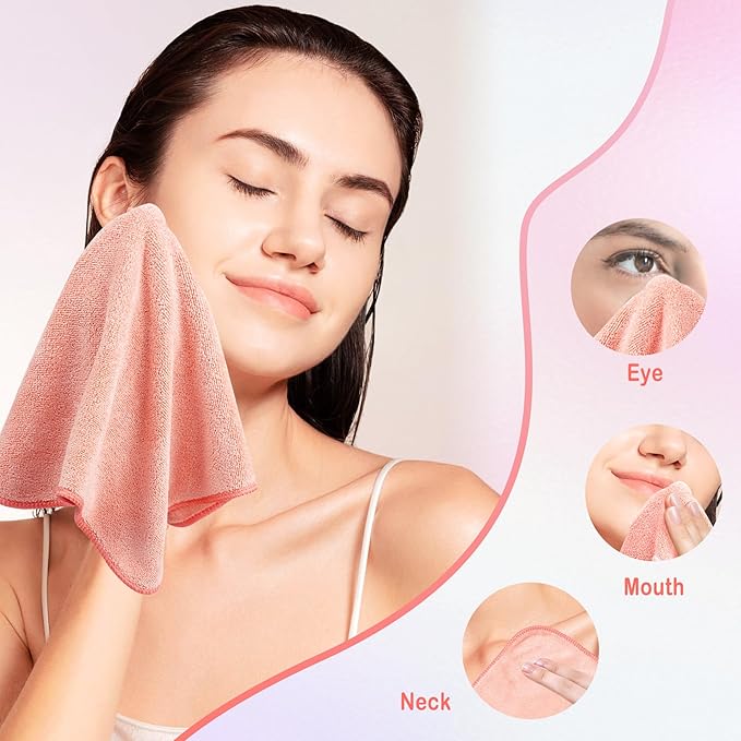 Nugilla Makeup Remover Cloth 12 x 12 Inch, Reusable Makeup Remover Towels for Washing Face, 6 Pack Washable Microfiber Face Cloth Fast Drying Washcloth, Coral