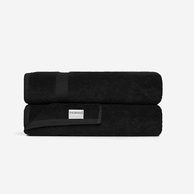SALBAKOS 100% Turkish Cotton Extra Large Bath Sheet Set of 2 35x70 inch | Heirloom Quality | Hotel & Spa Collection | Soft, Absorbent Oversize Bath Towels | Made in Turkey (Black, 2 Bath Sheets)