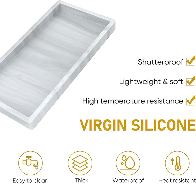 Silicone Bathroom Tray,Shatterproof Silicone Tray for Bathroom Counter,Small Vanity Tray for Bathroom Soap Dispenser Tray Toilet Tank-7.8 * 3.9in