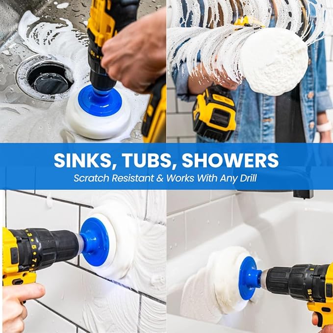 RotoScrub 7 Pack Drill Brush Set for Deep Cleaning, Scratch Resistant, Bathroom, Oven, Countertops, Sinks, Soap Scum, Tile, Boats, Patio Furniture & More