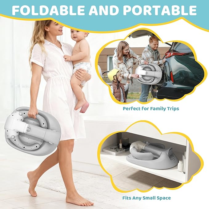 Foldable Baby Shower Standing Support for Toddlers & Infants 8-36 Months, No Setup Anti-Slip Bath Stand Holder, Adjustable Height, Portable Travel & Storage, Easy Clean - 4our Kiddies(Grey)