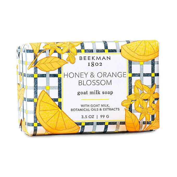 Beekman 1802 Goat Milk Body Soap Bar, Honey & Orange Blossom - Scented - 3.5 oz - Nourishes, Moisturizes & Hydrates - 100% Vegetable Soap - Good for Sensitive Skin - Packaging May Vary