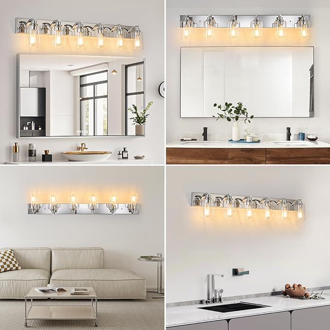 6-Light Bathroom Light Fixtures Modern Chrome Vanity Lights for Bathroom Lighting Fixtures Over Mirror with Clear Glass Shade for Cabinet Mirror Bedroom Hallway