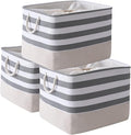 TheWarmHome Jumbo Storage Bins Baskets, Sturdy Fabric Organizing Basket W/Handles, Decorative Foldable Storage Baskets for Shelves Closet Nursery Toy (Grey&White Stripes 3 Pack, 20.5Lx15.7Wx13.8H in)