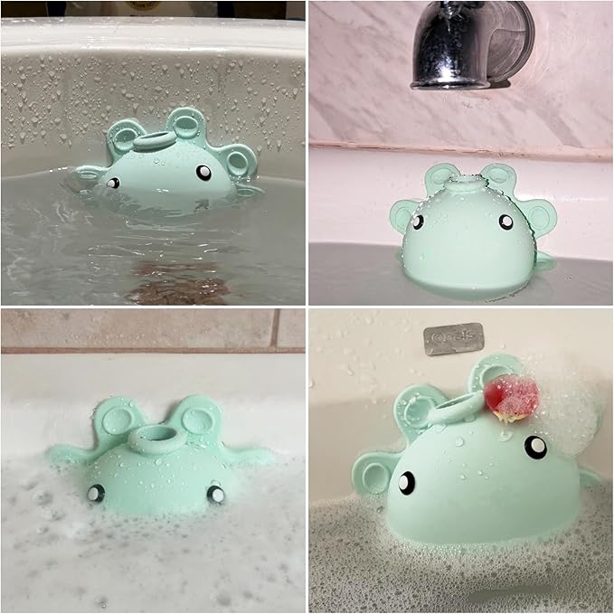Bathtub Overflow Drain Cover - Silicone Bath Tub Drain Cover, Octopus Tub Overflow Drain Stopper with Suction Cups, Adds Inches of Water for Deeper Bath, Bathroom Spa Relaxing Accessory, Aqua Green