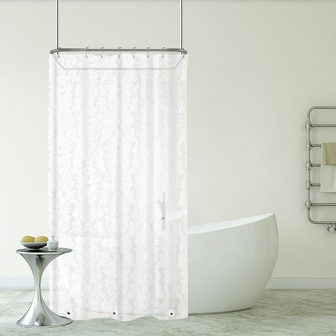 RV Shower Curtain 47 x 64 inch Plastic Shower Liner Washable Inside Damask Floral Shower Liner for Campers Trailer Camping Bathroom