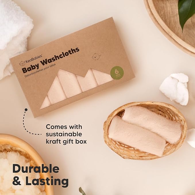 6-Pack Baby Washcloths - Soft Absorbent Viscose from Bamboo Wash Cloths for Babies, Kids, Toddlers, Infant, Newborn Bath Towels, Gentle on Sensitive Skin, 10x10 Reusable Face Towels (Peachy)