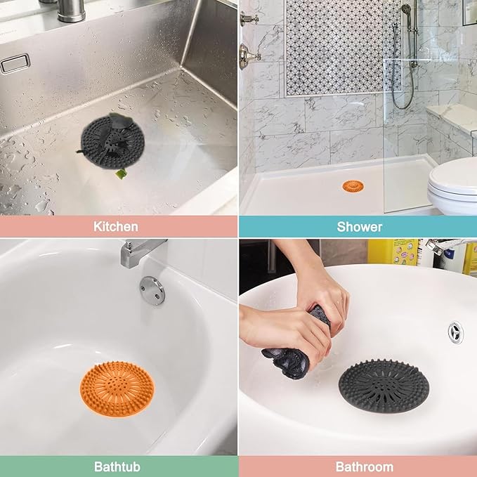 Gotega Bathroom Sink Drain Strainers, Hair Catcher Shower Drain Covers Protector, Flexible TPR Material, Multiple Colors for Bathroom Tub Shower and Sink Garbage Disposal Parts, Bright-Colored, 5 Pack