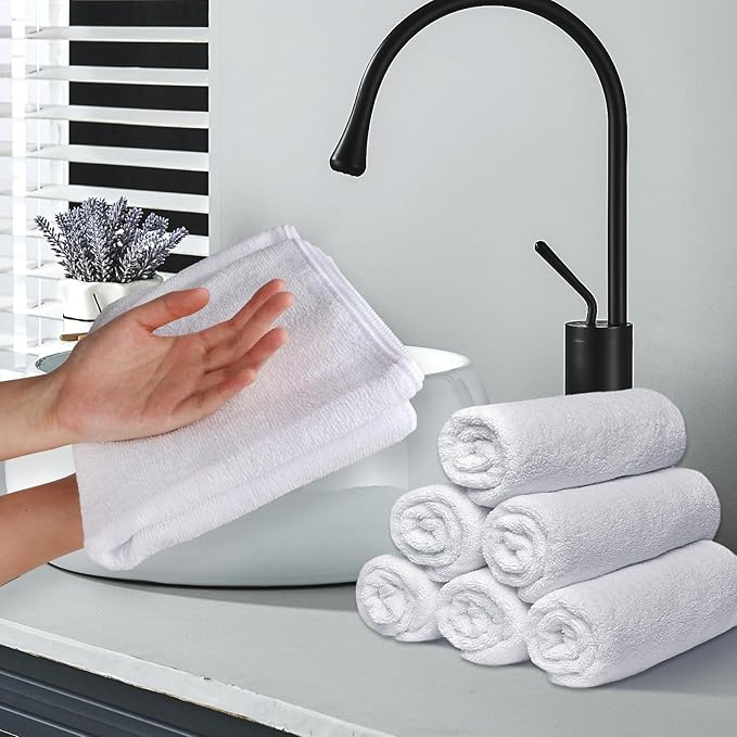 48 Pack Hand Towels Set - Highly Absorbent and Quick Drying Microfiber Gym Towels, Premium Wash Cloths for Bathroom, Salon, Gym, Shower, Hotel, and Spa - 16x27 inch (White)