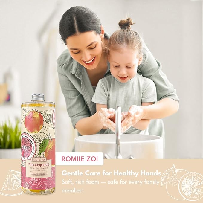 ROMIIE ZOI Foaming Hand Soap Refill Gift Set – 3 Pack *33.8 Fl Oz with Dispenser, Pink Grapefruit Scent–Moisturizing, Biodegradable & Chemical-Free Formula for Bathroom, Kitchen, Sensitive Skin