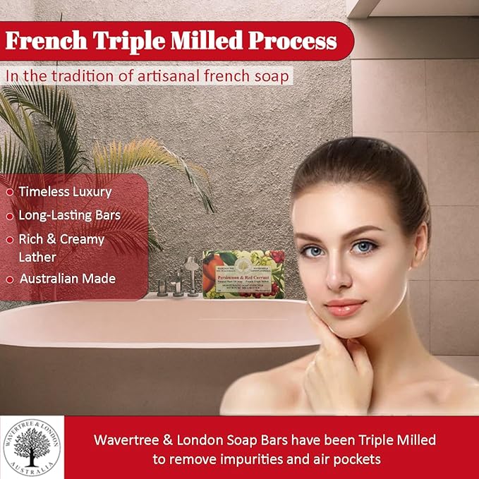 Wavertree & London Persimmon & Red Currant Scented Natural Soap Bars (2 Bars), 7 oz Moisturizing French Triple Milled Soap Bars enriched with shea butter, Plant Oil Bath & Body Soap for Women & Men
