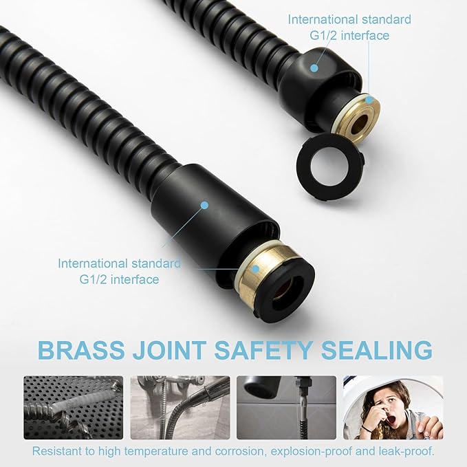 OFFO Shower Hose, Kink Free Stainless Steel Shower Hose Attachment Electroplating Handheld Shower Head Hose Flex Hoses Extension with Brass Insert & Nut for Pet Bathing Cleaning 80 in, Matte Black