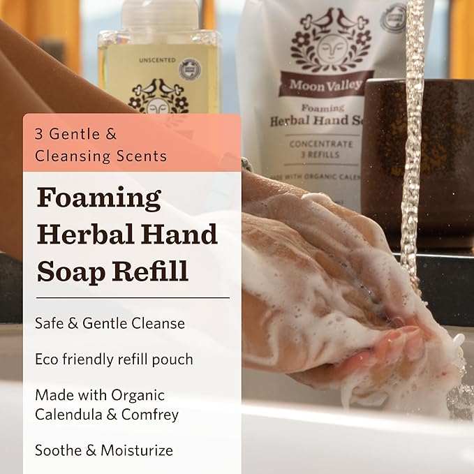 Moon Valley Foaming Hand Soap Refill Pouch, Three-Pack Lemon Rosemary, Mint Lavender, Grapefruit Soap, Vegan and Non-GMO, Environmentally Friendly Option