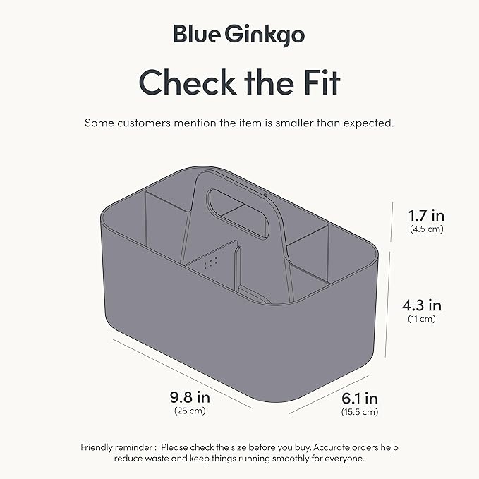 BLUE GINKGO Stackable Organizer Caddy – Korean-Made Portable Tote for Bathroom, Office, Crafts, or School Supplies (Rectangle, Gray)