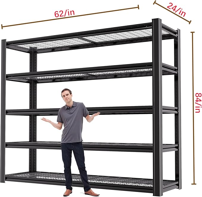 62" W x 24" D x 84" H Garage Shelving Heavy Duty Metal Shelving 3500LBS Storage Shelves Adjustable Metal Shelves for Storage Industrial Garage Shelves for Warehouse Basement