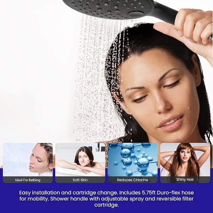 Crystal Quest Luxury Handheld Shower Power Filtration System - Black - BPA Free | 1.25-2.5 GPM | Reversible Cartridge | Great for Dechlorination