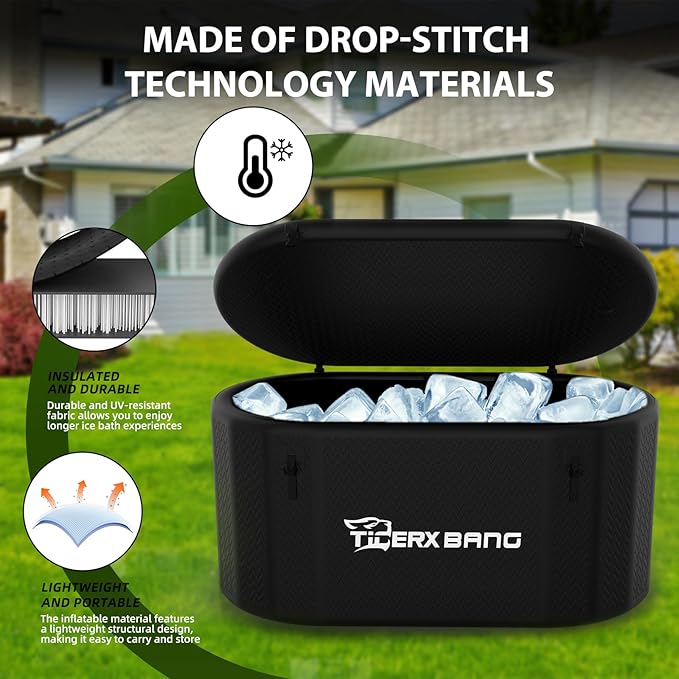 Ice Bath Tub,Inflatable Cold Plunge Tub, Water Chiller Compatible, 237.8Gallon Portable Ice Plunge Tub for Athletes, Adult Ice Bath Enthusiasts (Classic Black-Pro)