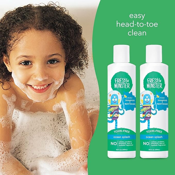 Fresh Monster 2-in-1 Natural Shampoo & Body Wash for Kids, Toxin-Free, Hypoallergenic, Ocean Splash (2 Pack, 8.5oz/each)