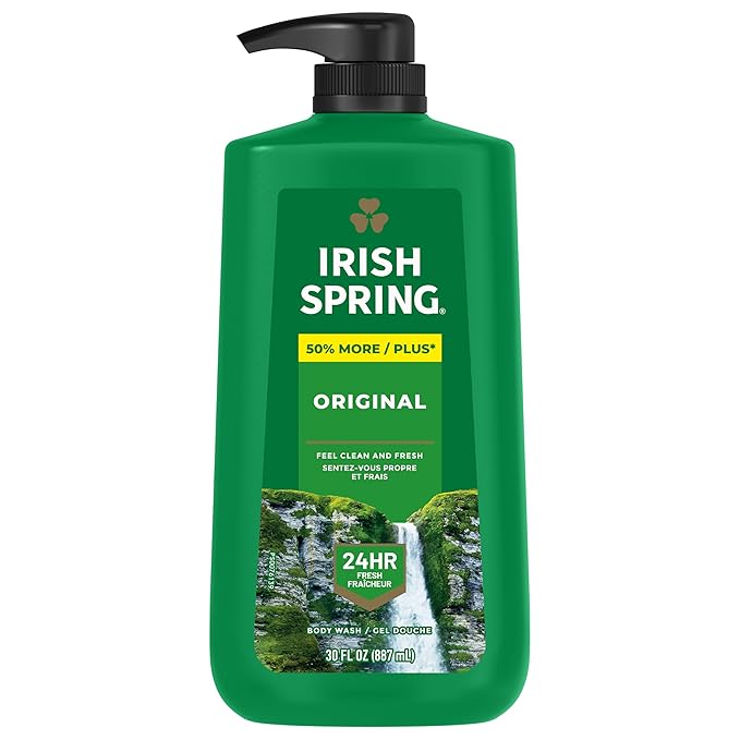 Irish Spring Original Moisturizing Body Wash for Men, 24-Hour Fresh, Face and Body Wash, Biodegradable Ingredients, Paraben Free, Cool Fresh Scent, 30 fl oz Pump Bottle