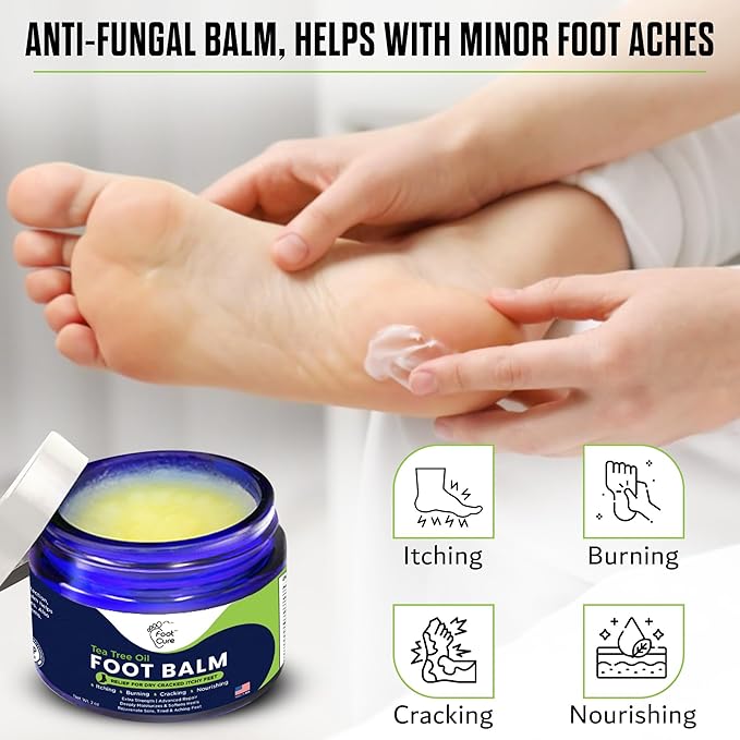 FOOT CURE Tea Tree Oil Balm – Moisturizer for Dry Cracked Feet – Instantly Hydrates & Soothes Irritated Skin & Athlete's Foot – Best Foot Care for Women and Men (Pack of 2)