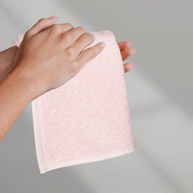 Amazon Basics face Towels for Bathroom, 100% Cotton Extra Absorbent washcloth, Fast Drying - Salon Towel - 144 Pack Petal Pink (12 x 12 inches)