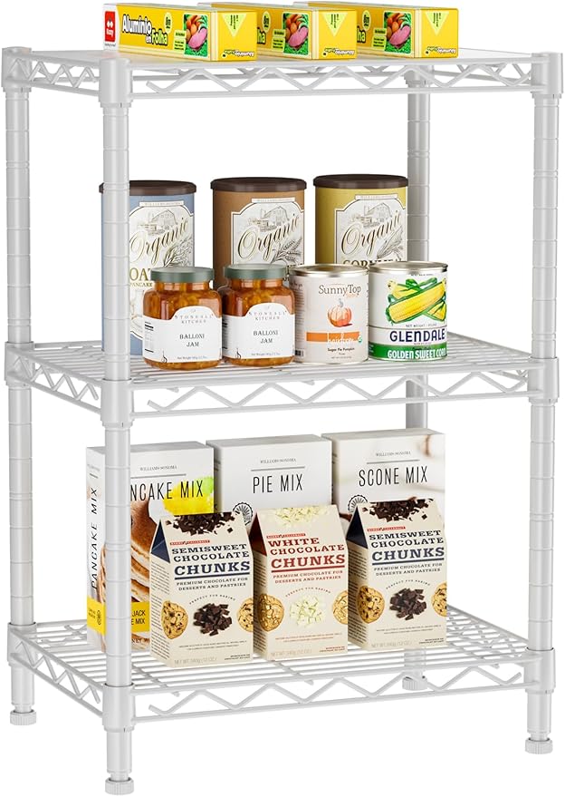 3 Tier Adjustable Storage Shelves Heavy Duty Metal Utility Shelf Wire Shelving Unit Organizer Rack for Home Kitchen Office Bathroom Pantry Room 12" D x 18" W x 30" H