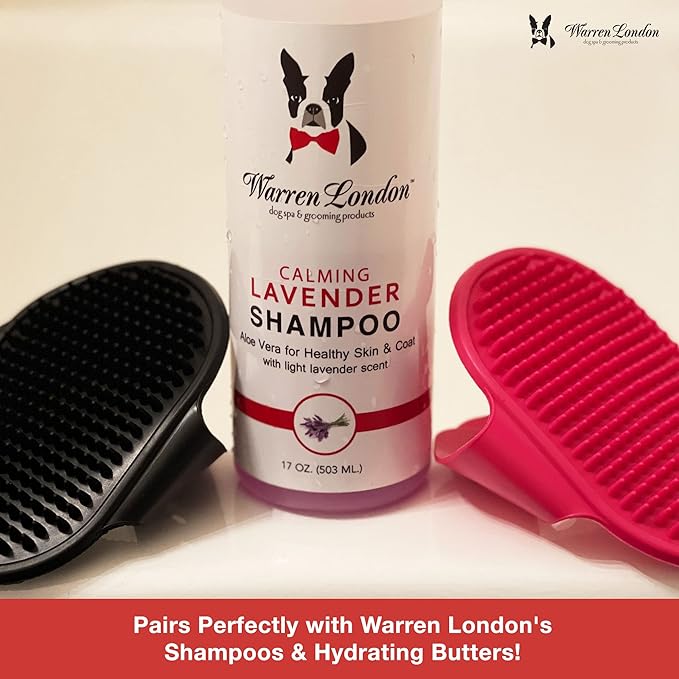 Warren London 2-in-1 Bath & Groom Brush for Dogs & Cats – Red Silicone Scrubber & Applicator for Shampoo, Hydrating Butter or Leave-In Conditioner – Gentle Massaging Grip