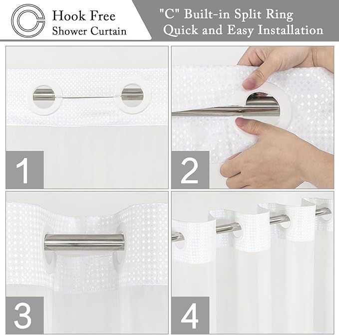Gibelle No Hook Waffle Weave Shower Curtain with Snap-in Fabric Liner Set for Bathroom, Hotel Style with Mesh Top Window, Waterproof & Washable, Ombre Purple, 72x74