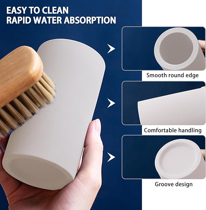 2Pcs Diatomite Toothbrush Holder for Bathroom Sink, Countertop Organizer, Quick Dry Stand Cup for Toothpaste, Razors, Makeup Brushes - Water-Absorbent & Quick-Drying (Beige, Height 4.3")