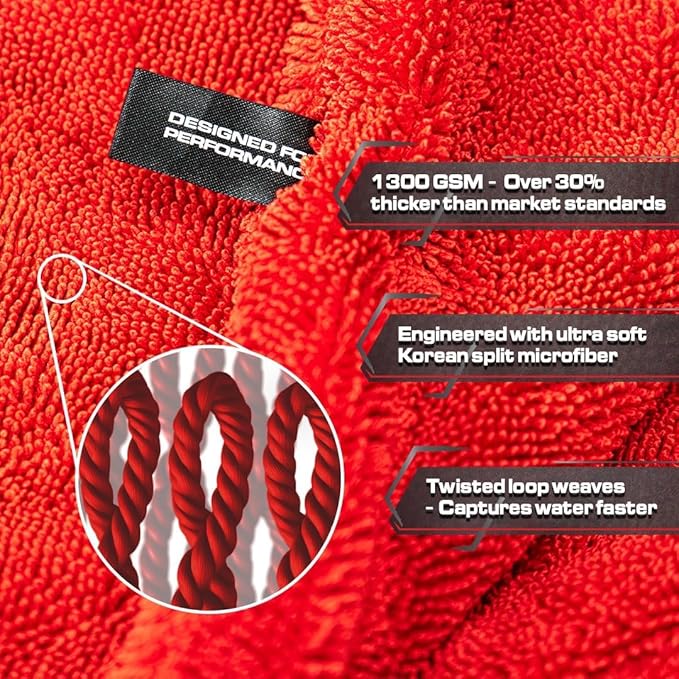 Blackline Car Drying Towel - 2ft x 3ft XL-Popular Pick Among Detailing Pros - 1300 GSM Microfiber Towel - Absorbs Over 8lbs of Water - Leaves No Streaks, Spots or Scratches - Dries an Entire Car