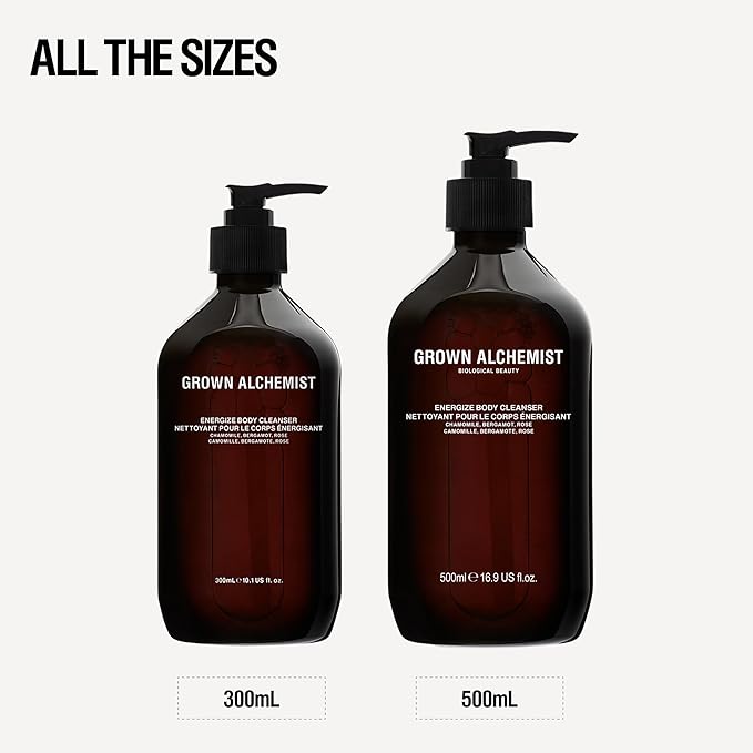 Grown Alchemist Energize Body Cleanser, Chamomile, Bergamot & Rose Gentle Bodywash. Hydrates and Cleanses Skin (300 ml).