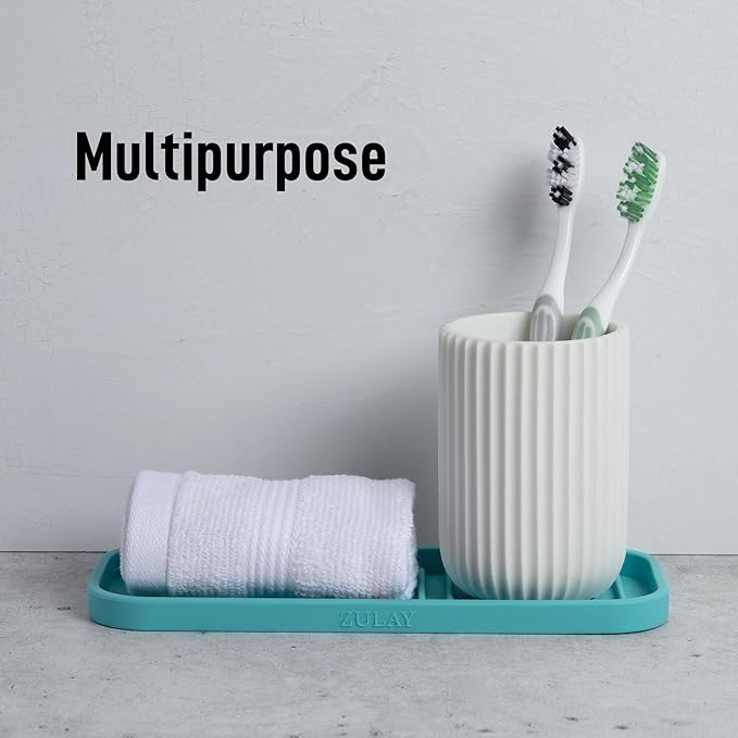 Zulay Kitchen (9x3.5) Silicone Sponge Holder for Kitchen Sink - Flexible Multipurpose Soap Tray Sponge Holder - Sink Organizer Tray for, Bathroom, Makeup, Trinkets & More (Aqua Sky)