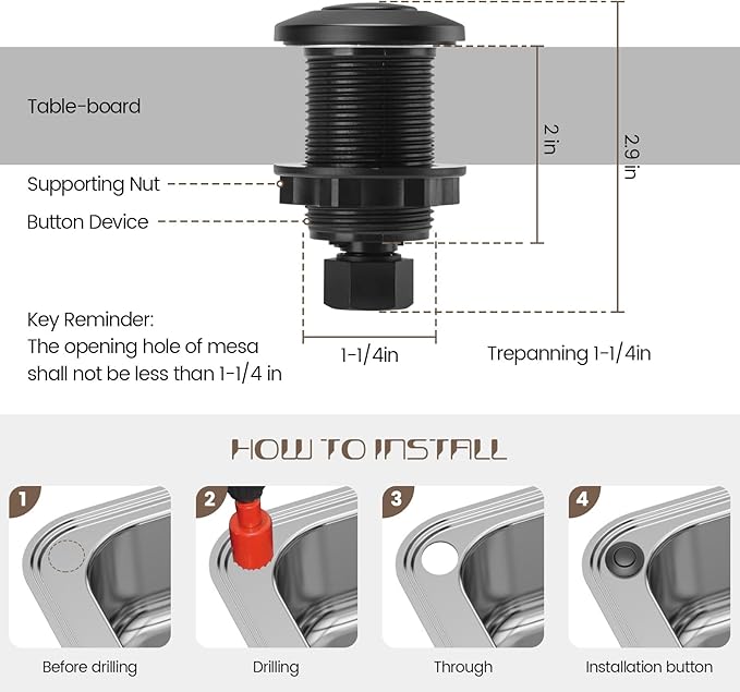Garbage Disposal Air Switch Kit Sink Top Waste Disposal Stainless Steel Black On/Off Air Button Food and Waste Disposals Part by Etoolcity, UL Listed