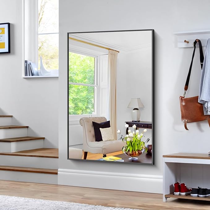 BONEWEI Bathroom Mirror,60x40 inch Bathroom Mirrors for Over Sink,Large Wall Mirror for Bathroom Wall Mounted Rectangle Mirrors,Black Vanity Mirror for Living Room,Bedroom Entryway,Horizontal/Vertical