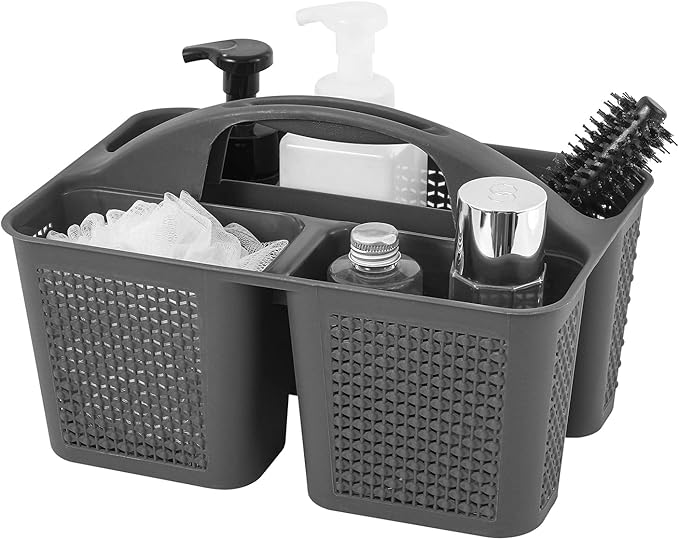 UUJOLY Plastic Portable Shower Caddy Bucket, Cleaning Shower Basket with Handle Compartments Storage Organizer for Bathroom Kitchen College Dorm Sink, Dark Grey
