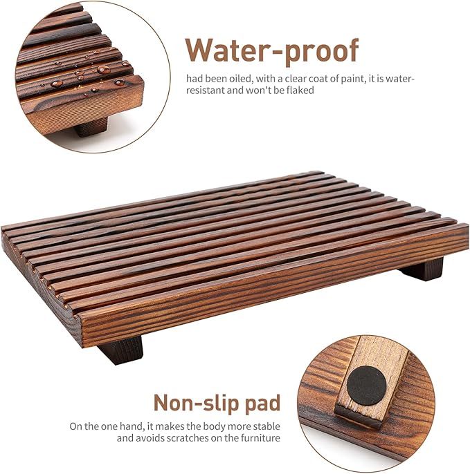 Renawe Farmhouse Bathroom Counter Tray Wood Display Pedesta Stand Kitchen Countertop Trays Decorative Wooden Riser Dish Soap Dispenser Holder for Bathroom Sink Accessories Kitchen Decor Vanity Tray