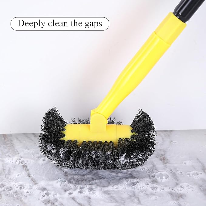 Grout Cleaning Brush with Long Handle - Hard Bristle Hand Held Grout Cleaner Brush for Tile Grout, Shower Cupboard Corner Cleaning