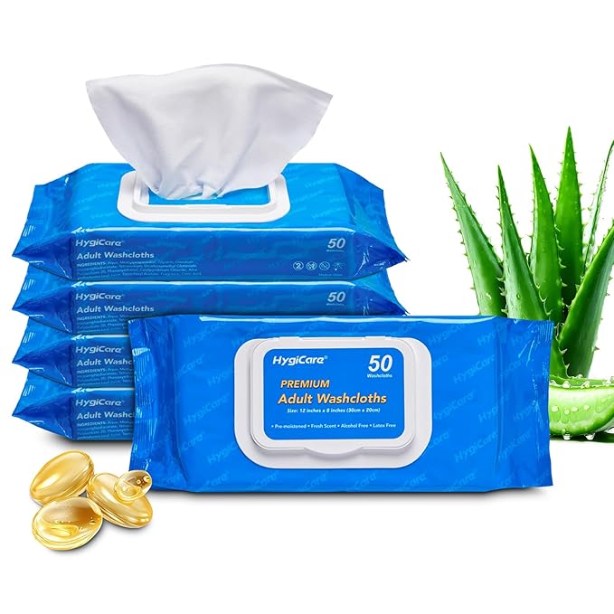 Adult Washcloths Body Wipes 250 Count Fresh Scent 12"x8" Flip Top, Strong Yet Soft, Perfect for Incontinence Cleansing, Clinic, Nursing Home, Hospital, Camping, Travel, Gym