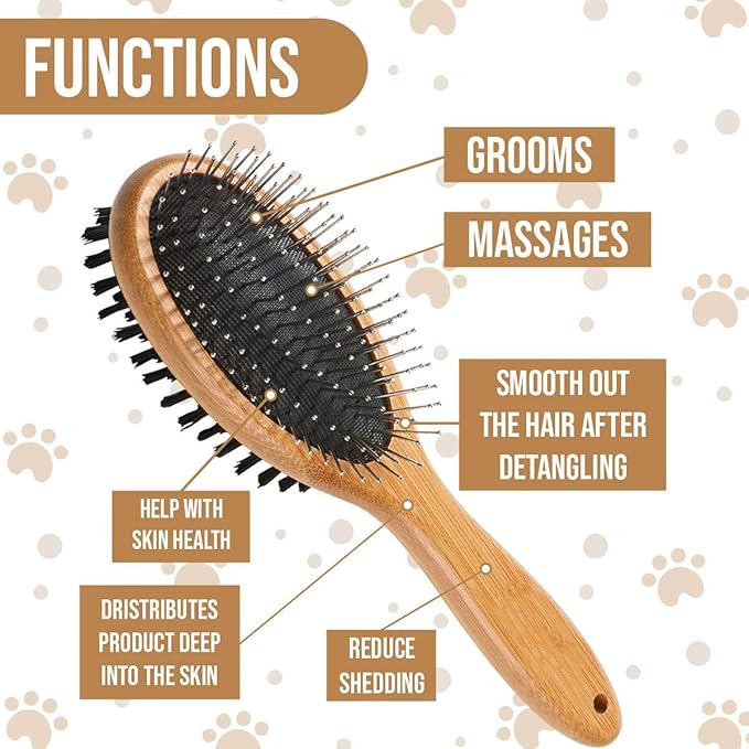 KylePet Dog Brush, Double Sided Pet Slicker Brush with Bamboo Handle for Dogs and Cats Long Hair Pets Grooming Comb for Removing Shedding, Tangles and Dead Undercoat