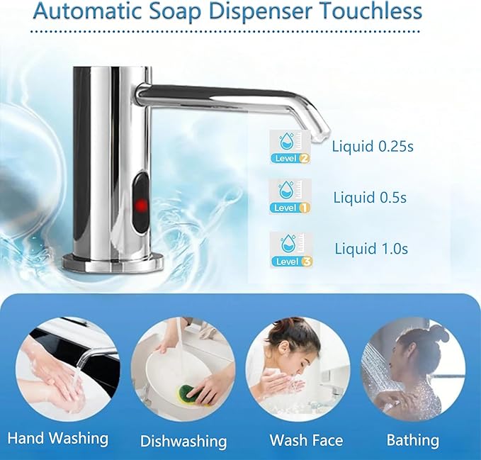 Automatic Soap Dispenser Touchless for Kitchen and Bathroom, Sink Built in Commercial Electric Soap Dispenser,Upgraded Infrared Sensors, with Bottle and Pump Electroplated 33.81oz/1000ml