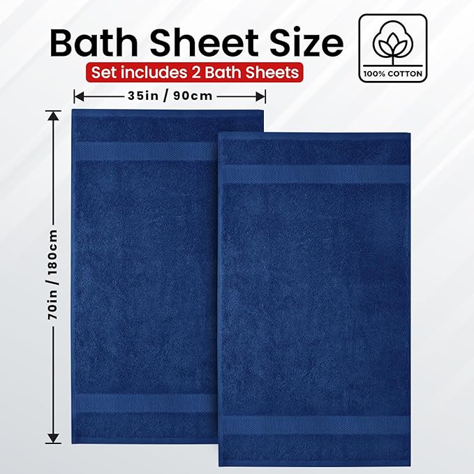 Infinitee Xclusives– Luxury Bath Sheets Towels – 2 Pack 600 GSM (35X70 Inches)– 100% Ring Spun Cotton Large Bath Towels for Bathroom (Tranquil Navy, Bath Sheet Pack of 2)