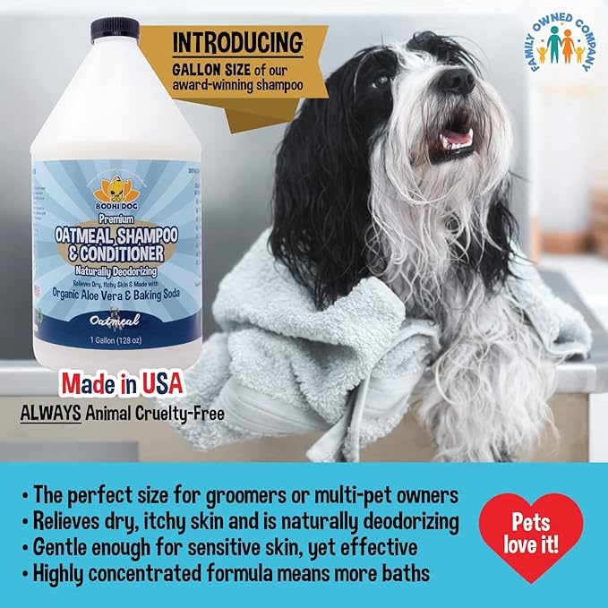 Bodhi Dog Organic Oatmeal Dog Shampoo & Conditioner - Hypoallergenic Formula - Naturally Deodorize Dogs, Cats & Pets - Moisturizes Dry, Itchy & Sensitive Skin - Made in USA (1 Gallon)