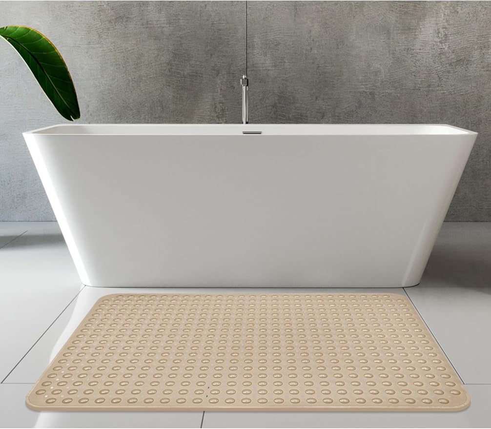 Extra Large Shower Mat, Yonala 47.2 x 31.5 Inch Non Slip Shower Mats for Inside Shower with Drain Hole and Suction Cups, Soft Trimmable TPE Anti Slip Shower Mat for Walk in Shower Stall, Heavy Mat