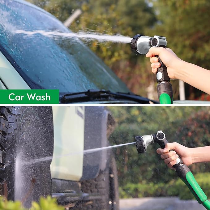 RESTMO Heavy Duty Hose Nozzle, Metal Garden Water Hose Sprayer with 7 Watering Patterns, Thumb Control, On Off Valve, High Pressure Nozzle Sprayer for Watering Plants, Car and Pet Washing, Silver