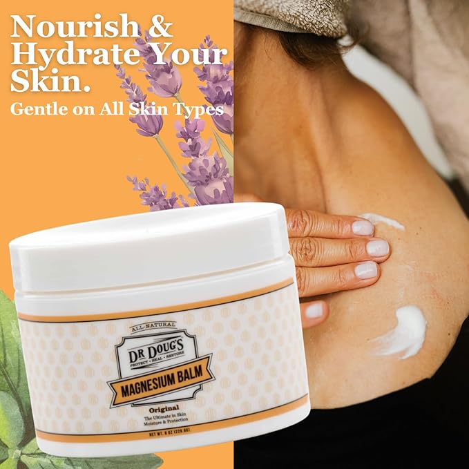 Dr. Doug's Magnesium Balm – Organic Magnesium Lotion (8 oz) for Soothing Muscle & Nerve Relief with Organic Peppermint & Lavender Scent – Apply to Legs, Arms, Chest | Non-Greasy, All-Natural Formula